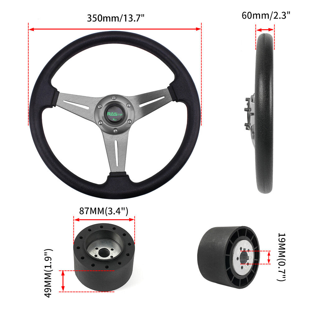ya 1 7.4 Gray 14INCH Marine Boat Steering Wheel+3 Spokes 3/4 Keyway Hub Adapter