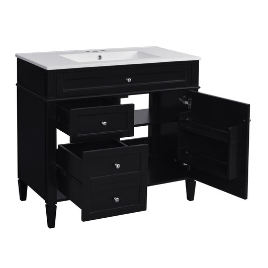 ya 28 36 Bathroom Storage Vanity Modern w/Top Sink, 2 Drawers & Tip-out Drawer,Black