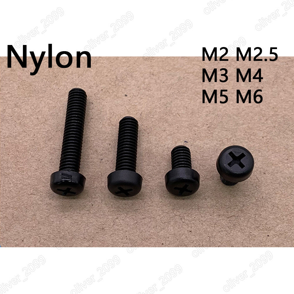 M2 M2.5 M3 M4 M5 M6 Black Plastic Nylon Phillips Cross Pan Head Screws