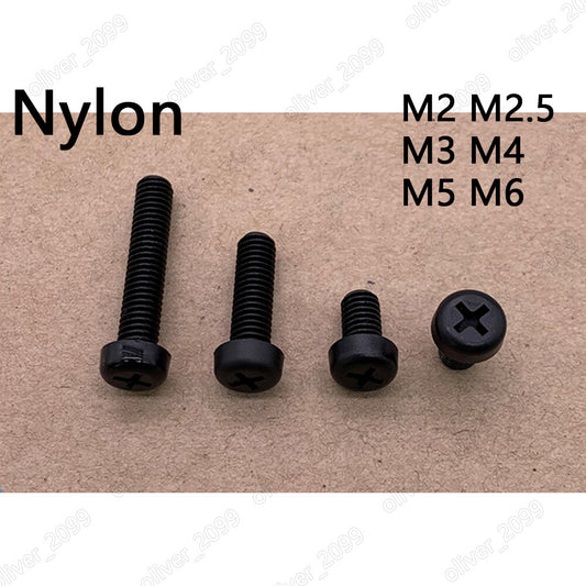 M2 M2.5 M3 M4 M5 M6 Black Plastic Nylon Phillips Cross Pan Head Screws