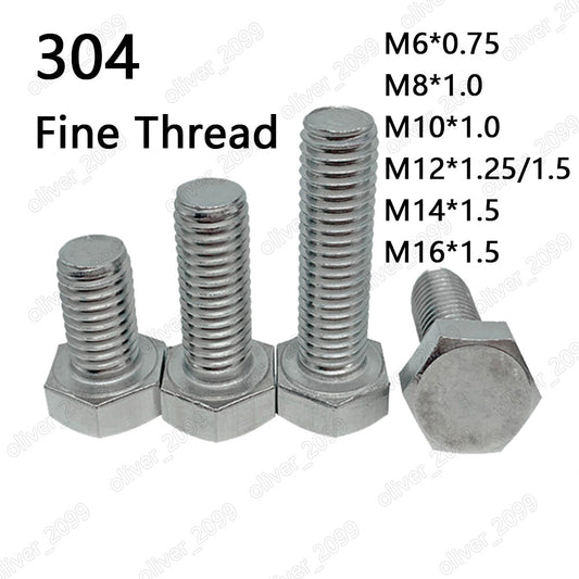 Fine Thread 304 Stainless Steel Hexagon Bolts Hex Head Screws M6 M8 M10 M12 M16