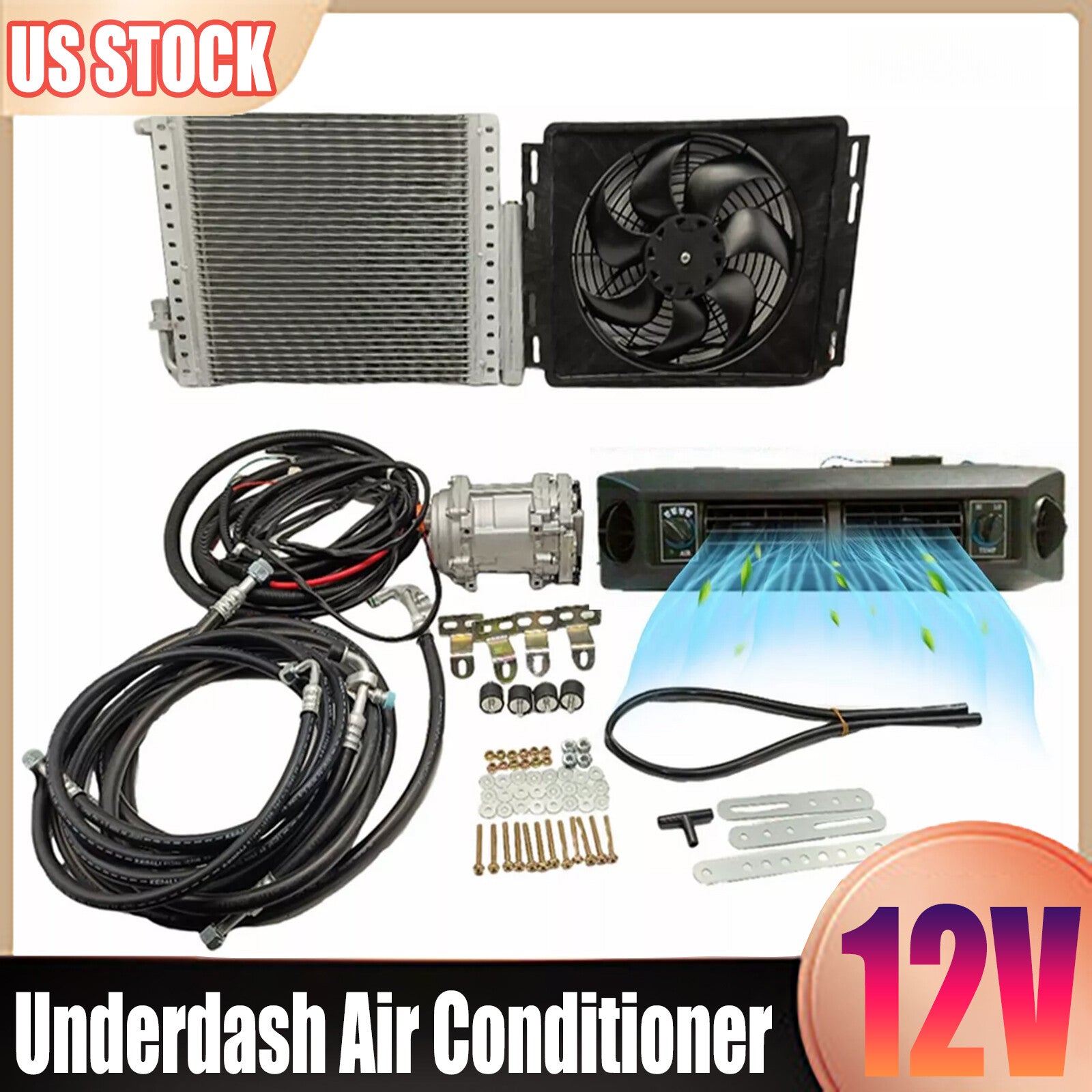 ya 7 6.11 Only Cooling 12V Electric Underdash Air Conditioner A/C Kit Universal Auto Car