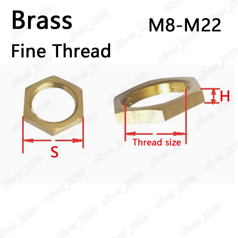 Brass Right Hand Fine Thread Hexagon Thin Nuts M8 M10 M12 M14 M16 M18 M20 M22