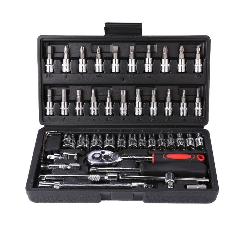 ya 26 46pcs Hand Tool Set Car Repair Tool Kit 1/4-inch Socket Spanner Screwdriver Set