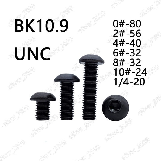 Black 10.9 Steel Hex Socket Bolt Button Head Screws 0# 2# 4# 6# 8# 10# 1/4