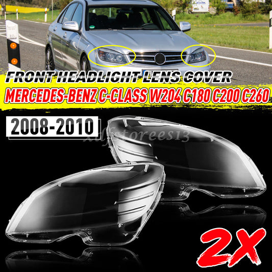 ya 13 5.27.2 for Mercedes-Benz C W204 2008-2010 LEFT+RIGHT Headlight Lens Cover Replacement