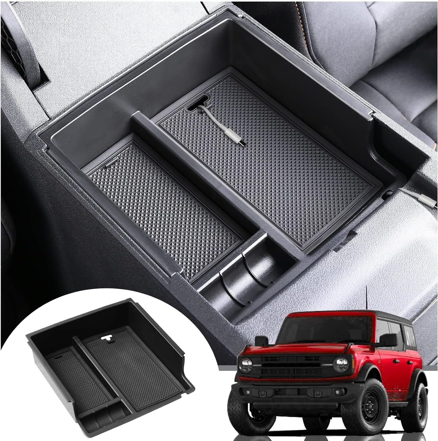 ya 2 6.26 For 2021-2024 for Ford Bronco Center Console Armrest Storage Box Tray Accessories
