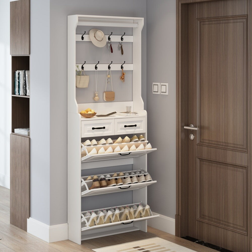 ya 28 NEW Shoe Cabinet White, 3-Door 2-Drawer w/Hanger, Large Storage Space