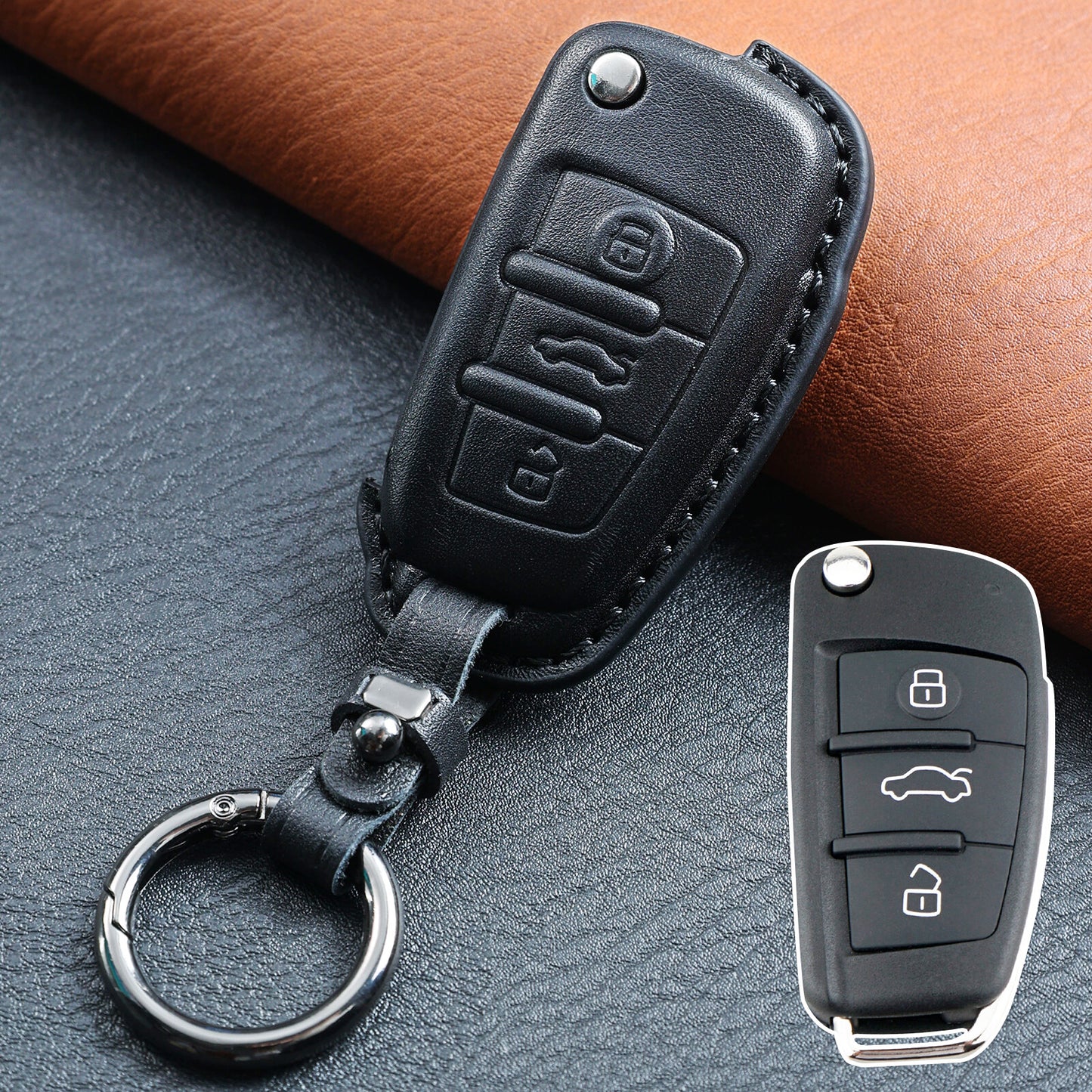 ya 5 8.7 Leather Car Key 3 Button Housing Remote Controls for Audi TT A3 Q3