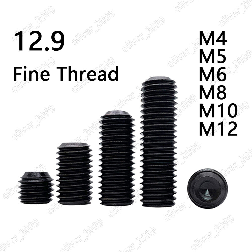 Fine Thread Black Steel 12.9 Hex Socket Set Screws Cup Point Grub Screws M4-M12
