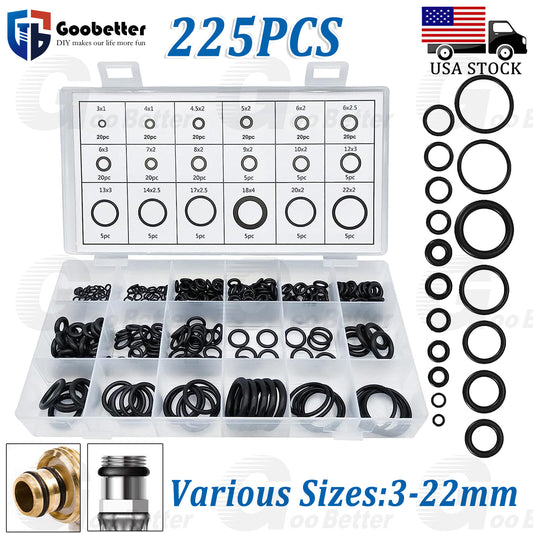 225pc Universal Rubber O-Ring Assortment Kit Gasket Plumbing Automotive Seal Set
