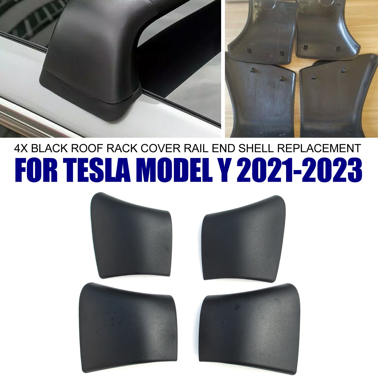 ya 5 8.7 Black Roof Rack Cover Rail End Shell Assembly 4 Pieces for Tesla Model Y 2021 - 2023