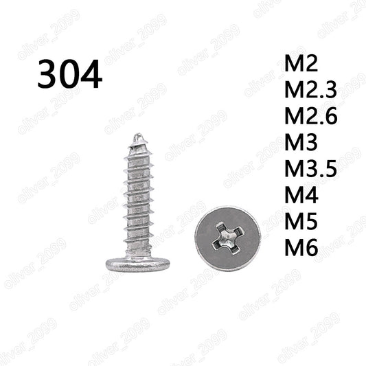 304 Stainless Steel Phillips Utrathin Flat Head Self Tapping Screws M2 M3 M4-M6