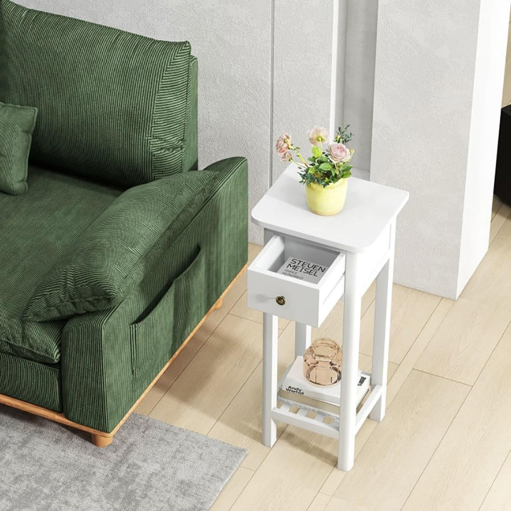 ya 28 2 Tier Slim Nightstand Bedside Table With Drawer Shelf White