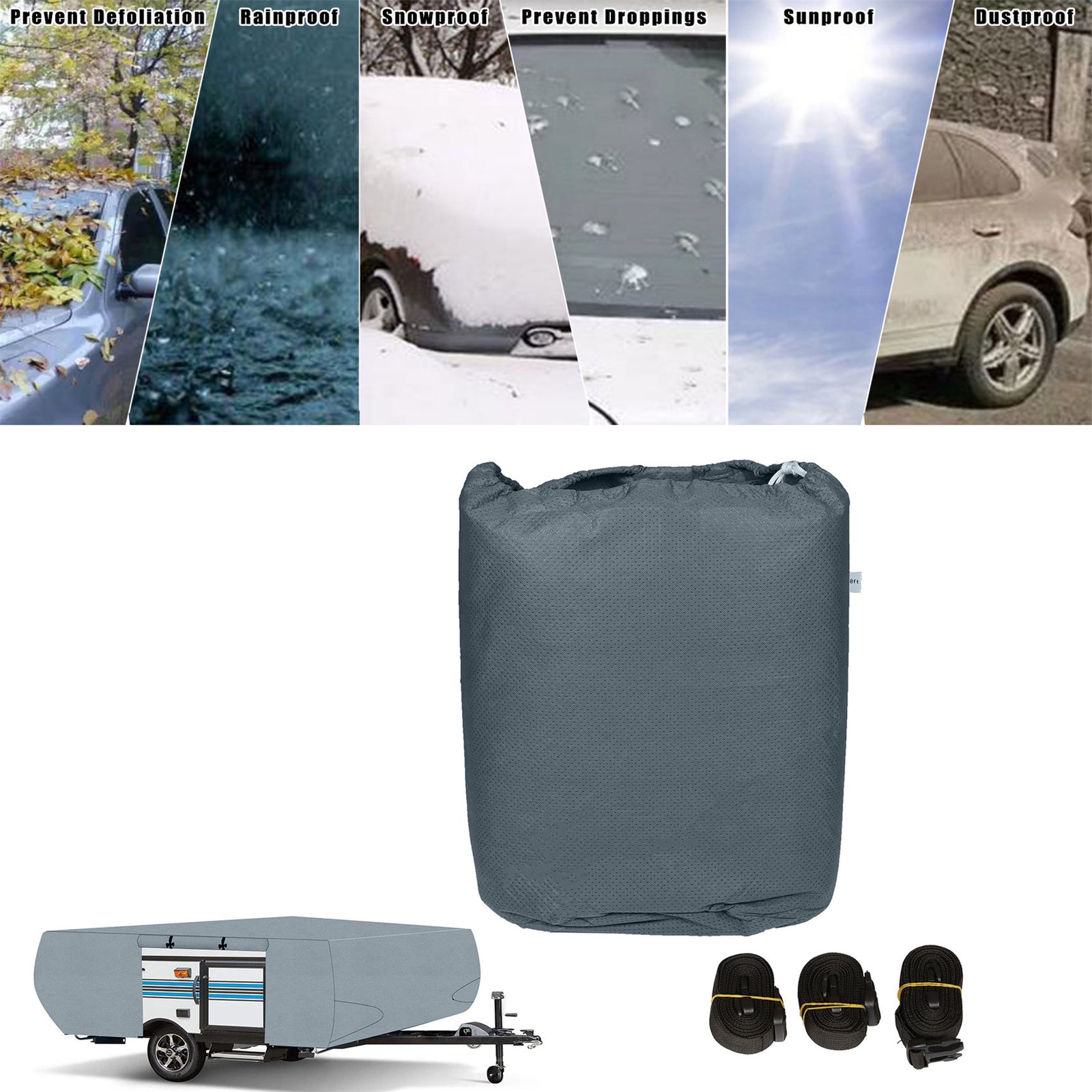ya 5 8.7 Suitable for folding pop-up trailers and RV covers suitable for 16 to 18 feet gray waterproof and tear-resistant