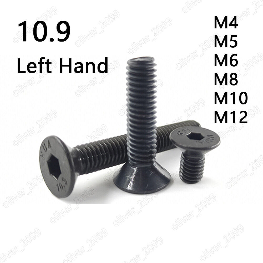 Black 10.9 Steel Hex Socket Bolts Countersunk Flat Head Screws Left Hand Thread