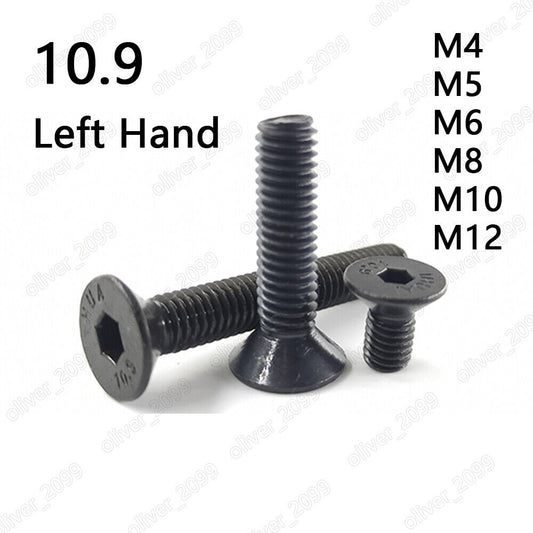 Black 10.9 Steel Hex Socket Bolts Countersunk Flat Head Screws Left Hand Thread