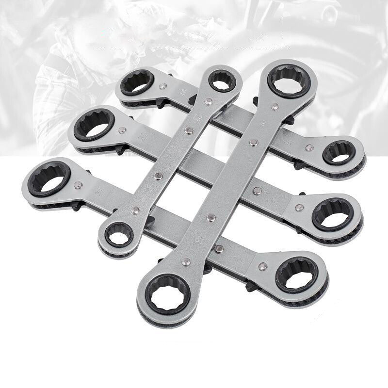 ya 1 7.3 5Pcs Offset Ring Ratchet Spanner Set Tool Wrench Reversible Head Sliver Straight