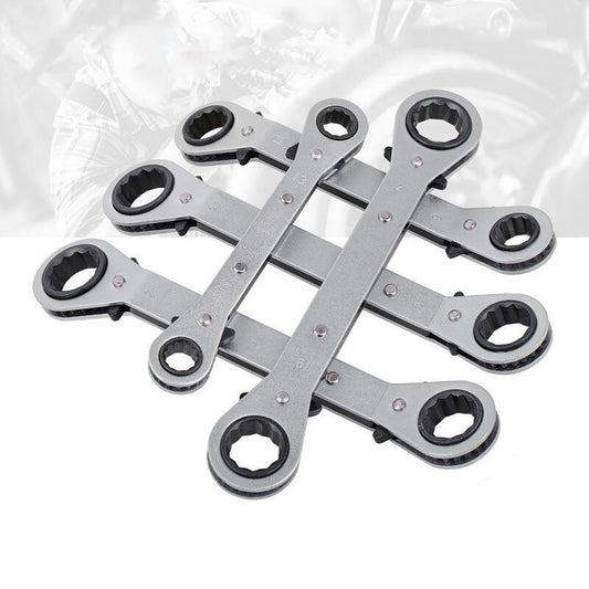 ya 1 7.3 5Pcs Offset Ring Ratchet Spanner Set Tool Wrench Reversible Head Sliver Straight