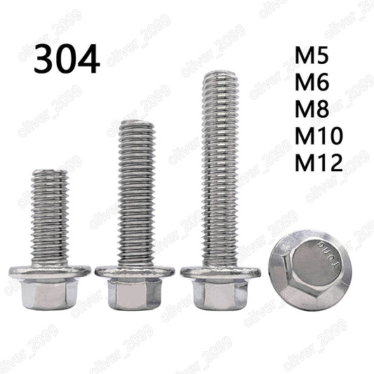M5 M6 M8 M10 M12 304 Stainless Steel Hexagon Flange Bolts Hex Flange Head Screws