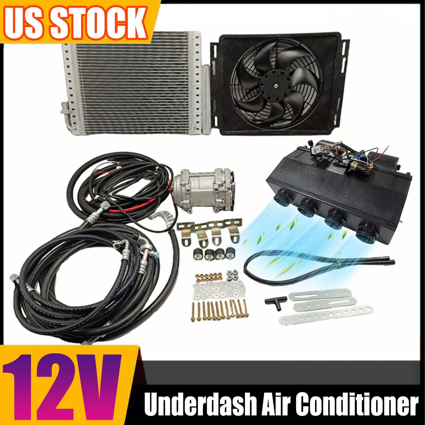 ya 5 8.7 Universal Underdash Air Conditioner Electric Compressor 12V Single Cool A/C Kit