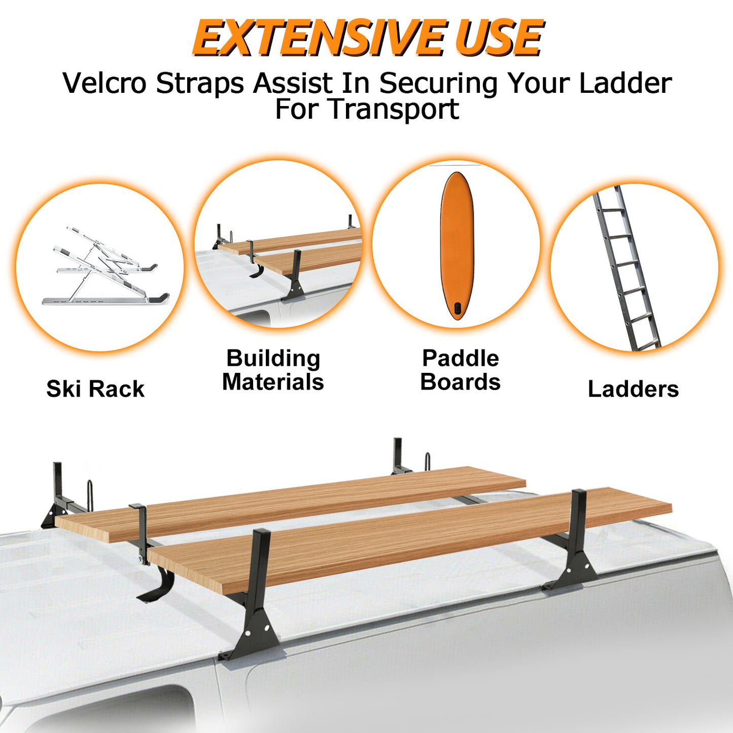ya 5 8.7 for Chevy Express 2500/3500 for Ford E-150 96-up Fullsize Van Ladder Roof Rack 2 Bar