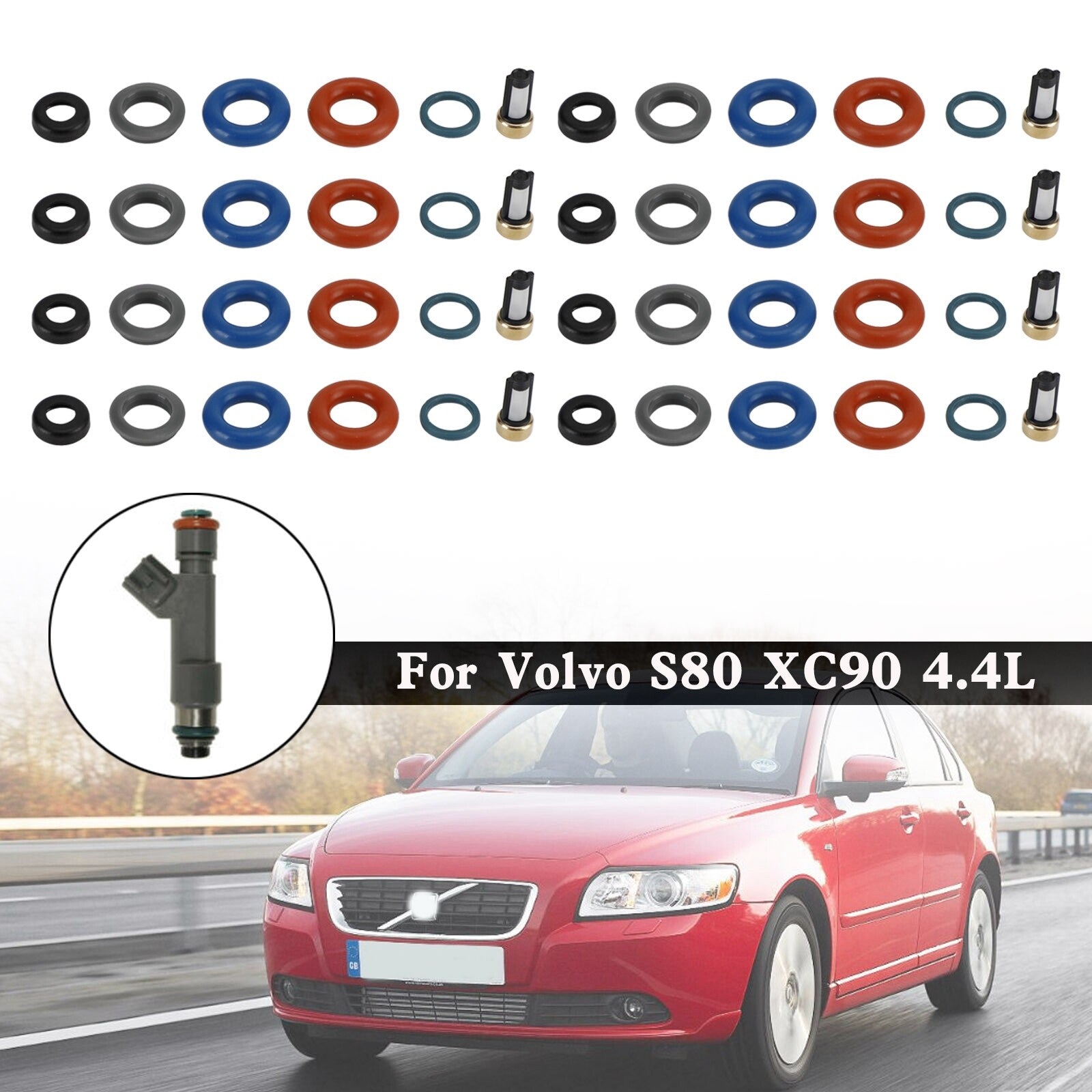 ya 1 8.5.3 8PCS Fuel Injectors Repair Seal Kit Filter Cap FJ1073 for Volvo S80 XC90 4.4L