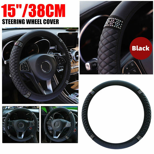 ya 8 5.27 Car steering wheel cover with diamond sparkle rhinestone anti-slip universal fit for 15-inch wheels 