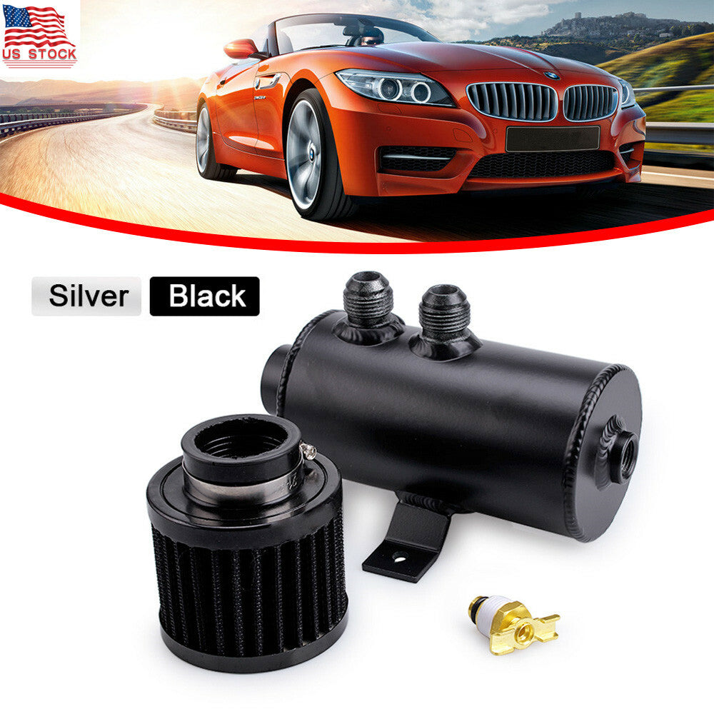 ya 27 7.20 Aluminum 10AN Oil Catch Can Reservoir Tank +Breather Filter Baffled Kit Black US