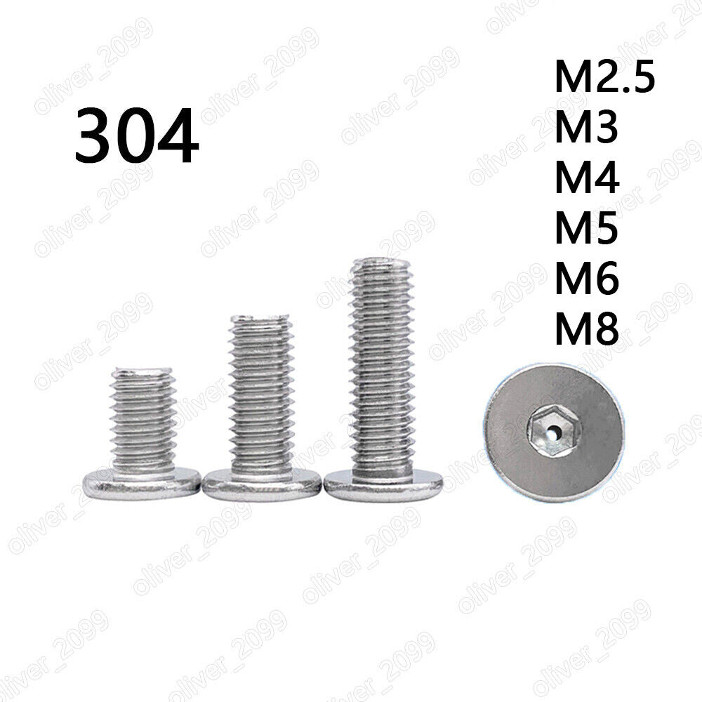 304 Stainless Steel Hex Socket Utrathin Flat Head Hollow Screws M3 M4 M5 M6 M8