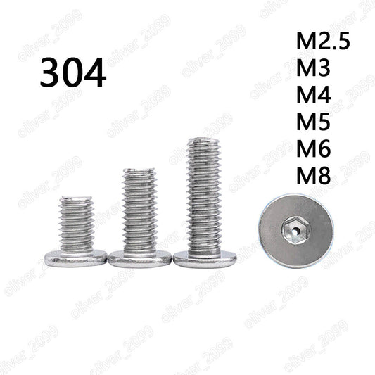 304 Stainless Steel Hex Socket Utrathin Flat Head Hollow Screws M3 M4 M5 M6 M8