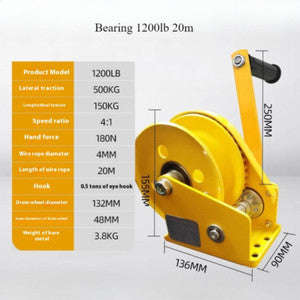 ya 26 7.28.2 Hand Crank Two-way Self-locking Manual Winch Household Small Portable Tractiong