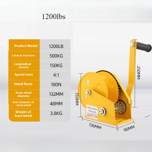 ya 26 7.28.2 Hand Crank Two-way Self-locking Manual Winch Household Small Portable Tractionv