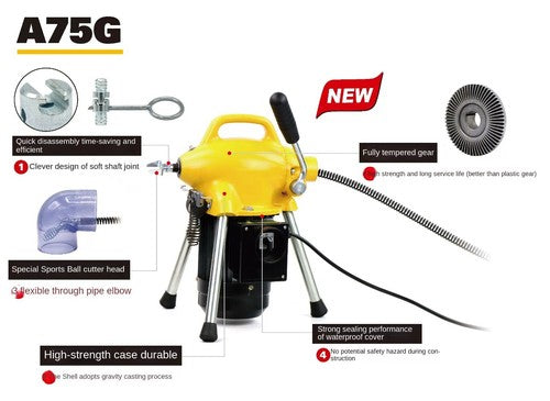 ya 26 8.1 750W Electric Pipe Dredger 220V Professio l Sewer Drai ge Pipe Uncloggingb