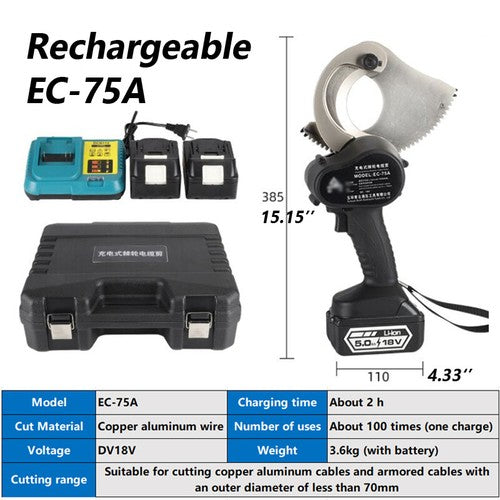 ya 26 7.28.2 18V Charging Ratchet Armored Cable Scissors Electric Gear Cutter W/ Batteriesc