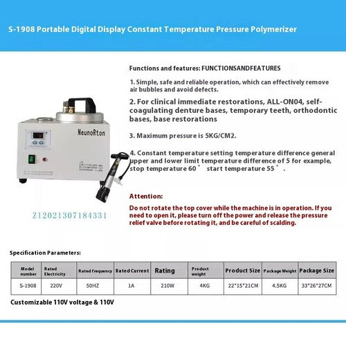 ya 26 7.28.2 Dental Lab Polymerizing Machine Polymerizer Portable Pressure Polymerization Potk