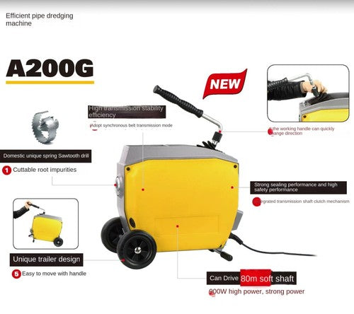 ya 26 8.1 750W Electric Pipe Dredger 220V Professio l Sewer Drai ge Pipe Uncloggingc