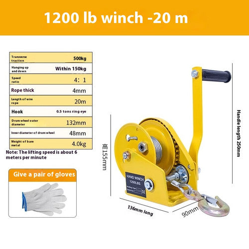 ya 26 7.28.3 1200LBS Self-locking hand winch Stainless steel Boat windlas truck lifting hoistj