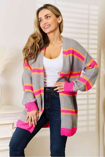 Woven Right Ribbed Long Sleeve Cardigan