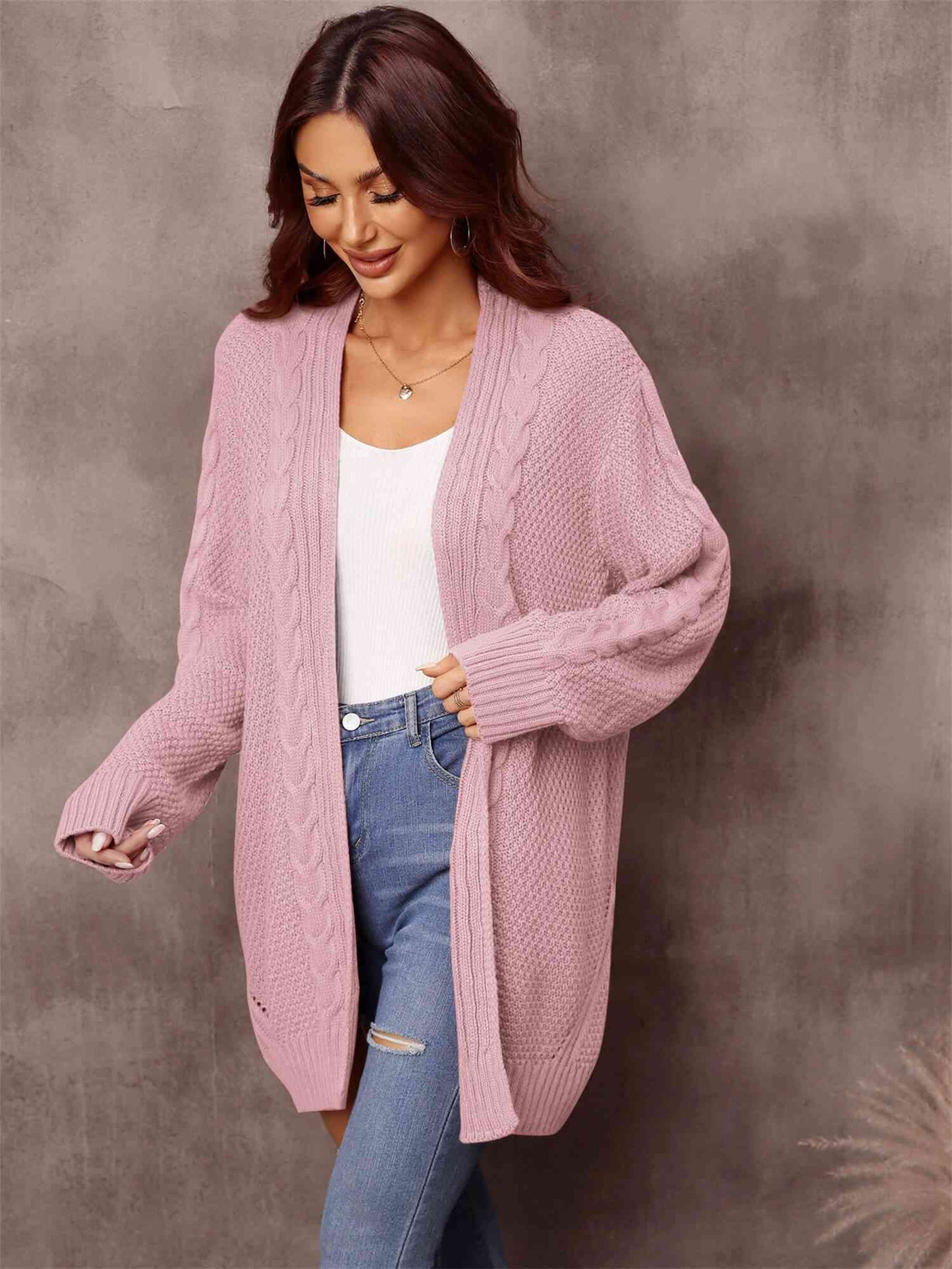 Warm Fall Mixed Knit Open Front Longline Cardigan