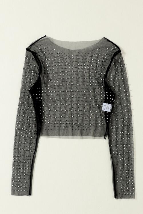 Pearl Long Sleeve Mesh Cropped Top - Create the impossible