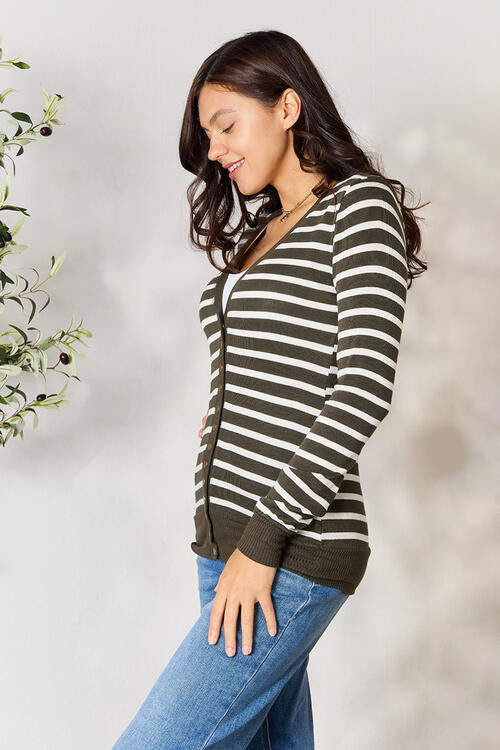 Zenana Full Size Striped Snap Down Cardigan - Create the impossible