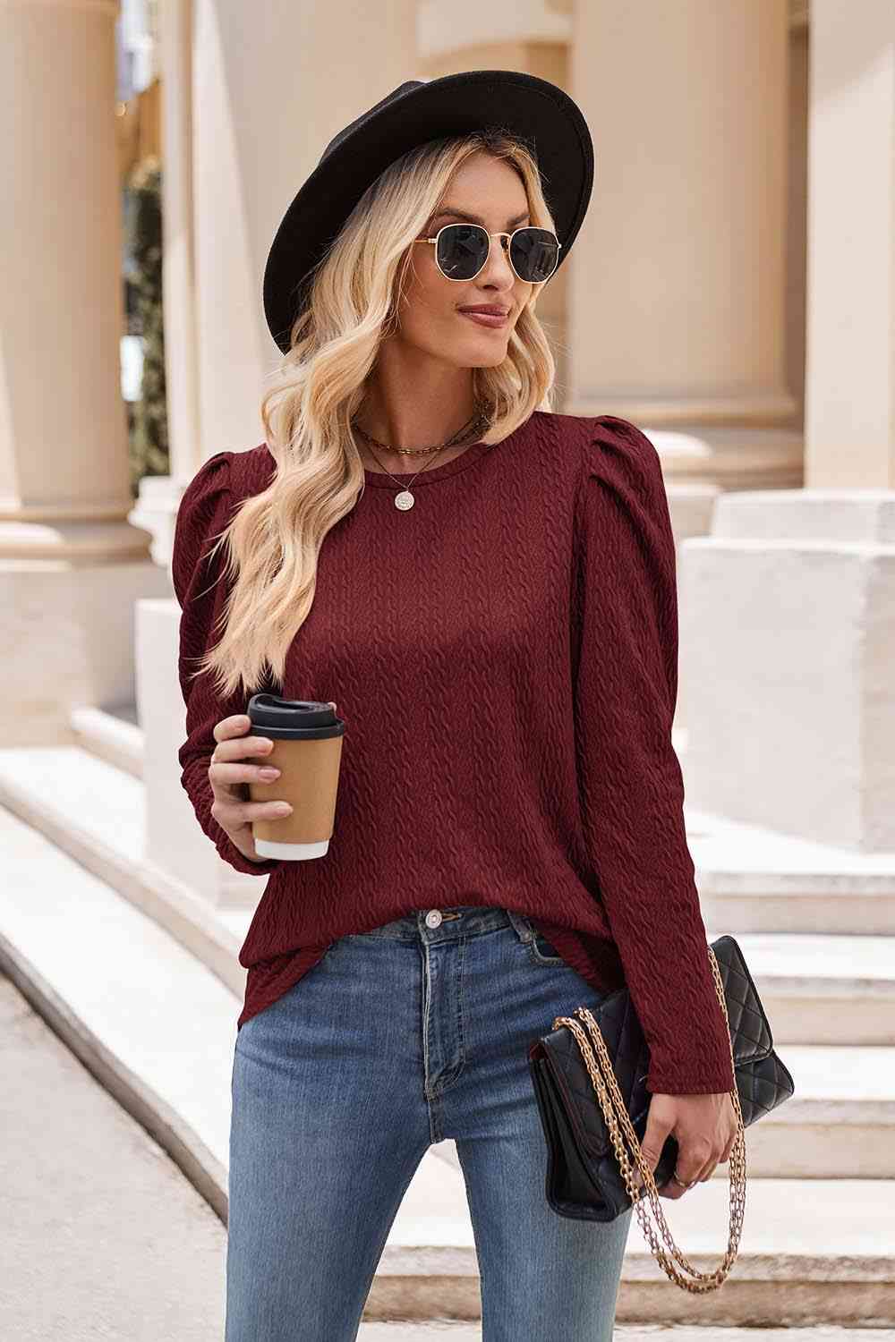 Round Neck Puff Sleeve Blouse - Create the impossible