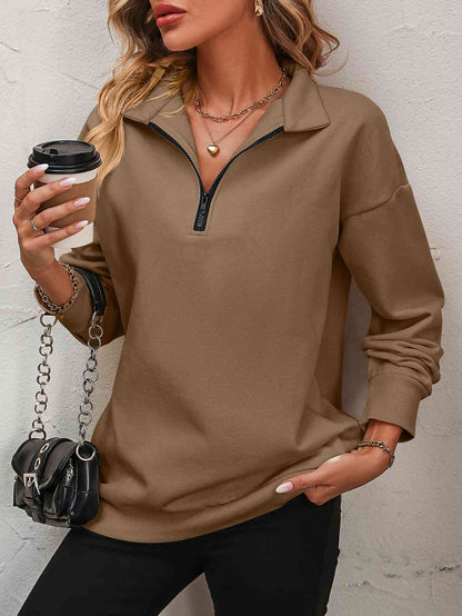 Zip-Up Dropped Shoulder Sweatshirt - Create the impossible