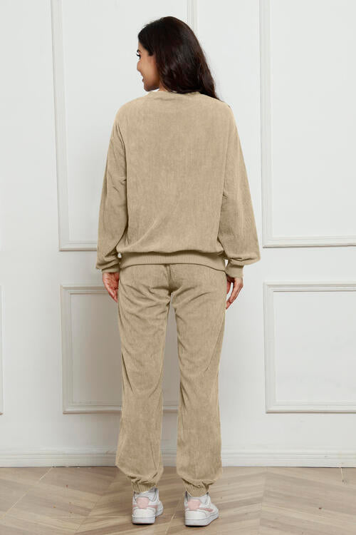 Corduroy Round Neck Sweatshirt and Sweatpants Set - Create the impossible