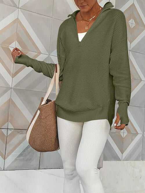 Half Zip Long Sleeve Knit Top