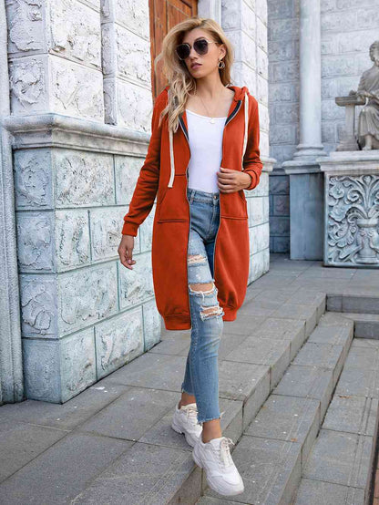 Zip-Up Longline Hoodie with Pockets - Create the impossible