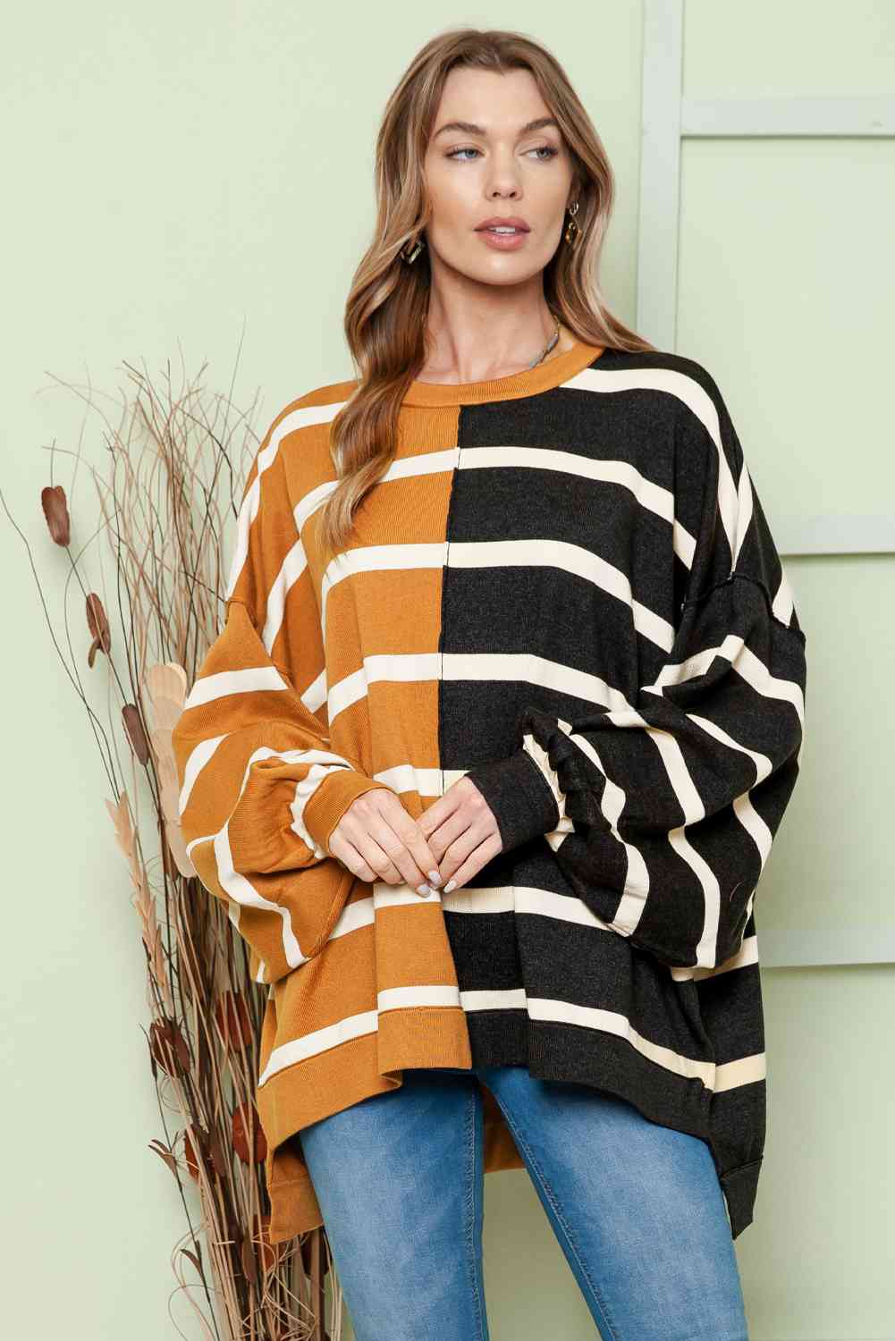 Striped Dropped Shoulder Round Neck Blouse - Create the impossible