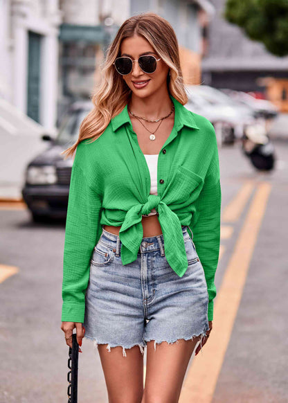 Textured Dropped Shoulder Longline Shirt