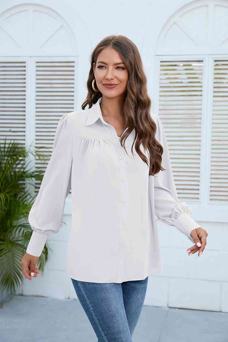 Puff Sleeve Collared Neck Shirt